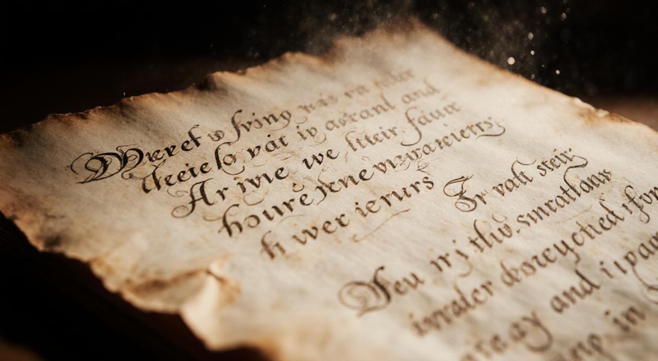 Close-up van een 16e-eeuws manuscript met vervaagde inkt op perkament